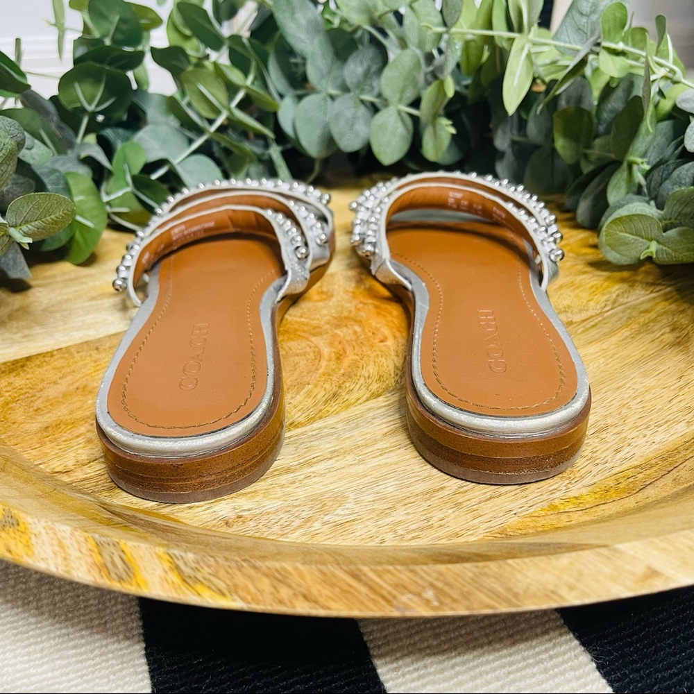 Coach - Isa Studded Metallic Leather Slide Sandal 7.5 - Picture 8 of 16